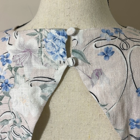 Express Floral Linen-Blend Puff Shoulder Tie Waist Romper Sz. M - Picture 12 of 15